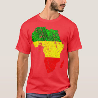 アフリカ地図レゲエラスタプリントグリーンイエローレッドアフル Tシャツ