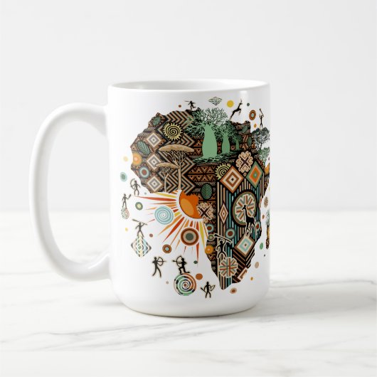 アフリカ地図装飾部族要素パターン コーヒーマグカップ (左)
