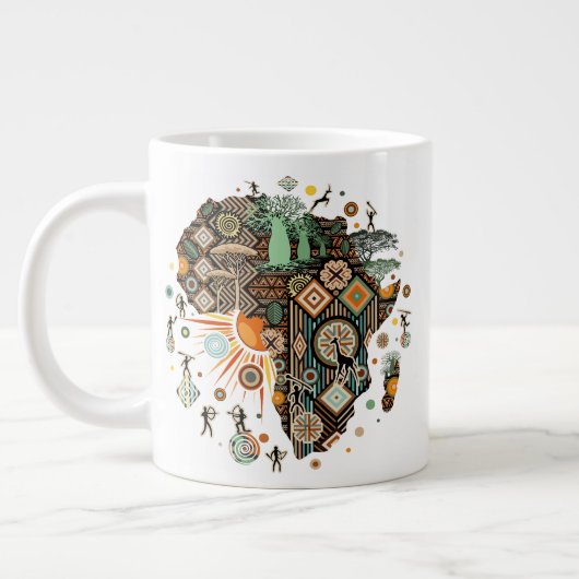 アフリカ地図装飾部族要素パターン ジャンボコーヒーマグカップ (左)