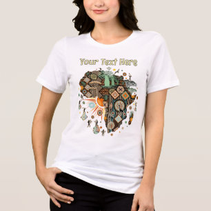 アフリカ地図装飾部族要素パターン トライブレンドTシャツ