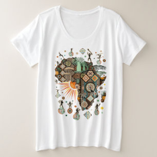 アフリカ地図装飾部族要素パターン プラスサイズTシャツ