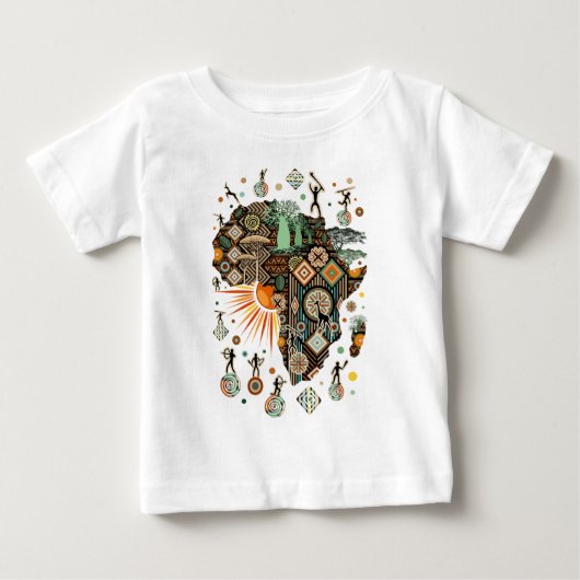 アフリカ地図装飾部族要素パターン ベビーTシャツ (正面)