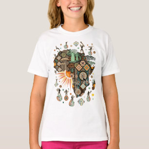 アフリカ地図装飾部族要素パターン Tシャツ