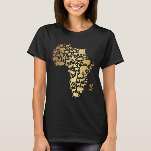 アフリカ地図金ゴールド動物 Tシャツ (正面)