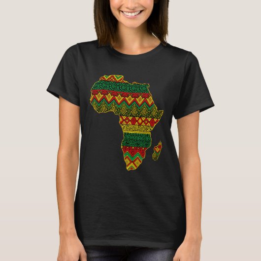 アフリカ地図 ケンテ柄 ジューンティーンス アフリカ系アメリカ人 ブラック Tシャツ (正面)