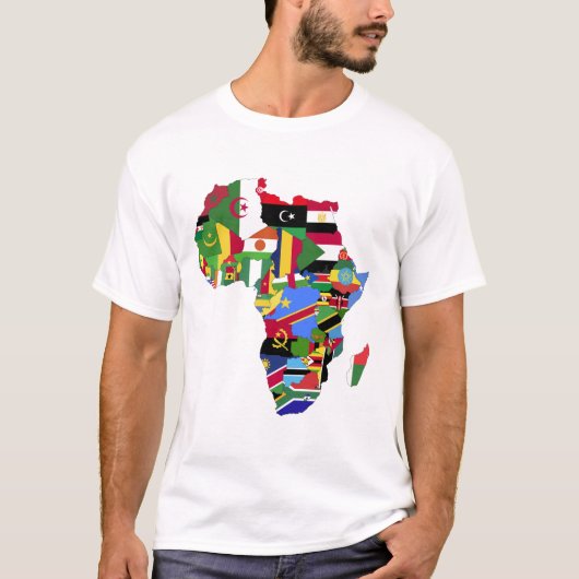 アフリカ大陸の国旗の地図 Tシャツ (正面)