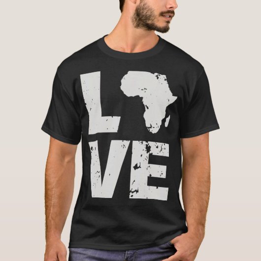 アフリカ大陸地図I愛アフリカ Tシャツ (正面)