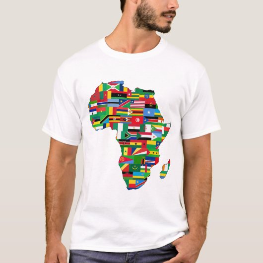 アフリカ大陸諸国の国旗の地図の国 Tシャツ (正面)