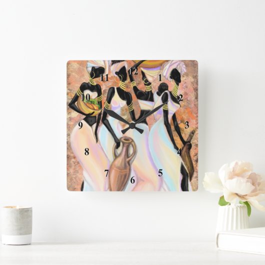 アフリカ女性の壁時計 スクエア壁時計 (ホーム)