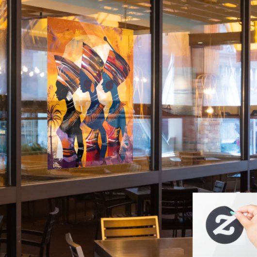 アフリカ女性の窓にしがみつく ウィンドウサイン (レストラン窓)