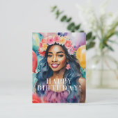 アフリカ女性カラフルハッピーバースデー風船 ポストカード (スタンド正面)