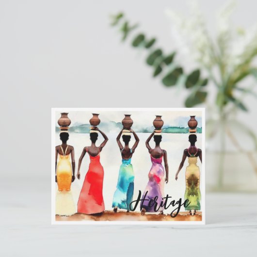 アフリカ女性バスケット頭の長いガウン伝統 ポストカード (スタンド正面)