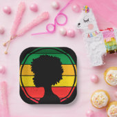 アフリカ女性紙プレート | 赤と黄色と緑 ペーパープレート (パーティー)