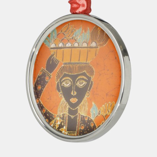 アフリカ女性運バスケットアートプリント メタルオーナメント (左)