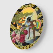 アフリカ女性金ゴールドチェーンフローラ時計 ラージ壁時計 (傾斜)