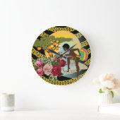 アフリカ女性金ゴールドチェーンフローラ時計 ラージ壁時計 (ホーム)