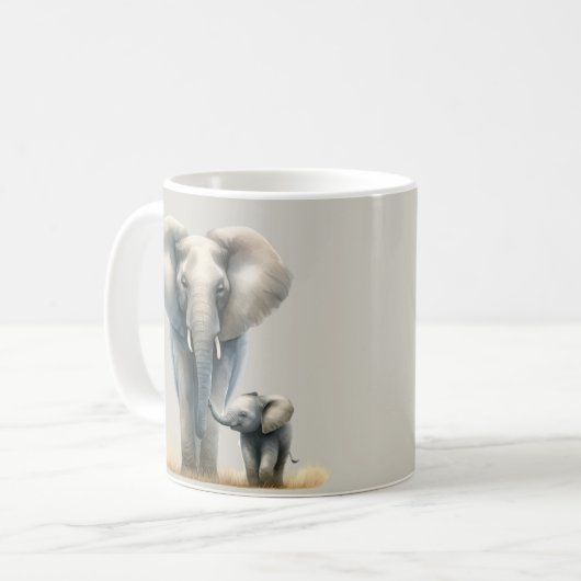 アフリカ威厳のあるゾウと水彩画ベビー コーヒーマグカップ (正面左)