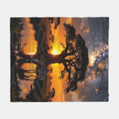 アフリカ宇宙サンセットファイルでキリンのインクで水 フリースブランケット (正面(横))