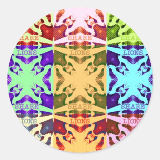 アフリカ市松模様にアポップ・アートの芸術文化カラフルパターン ラウンドシール (正面)