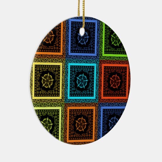 アフリカ市松模様にパターンアートプリント セラミックオーナメント (右)