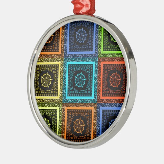 アフリカ市松模様にパターンアートプリント メタルオーナメント (左)