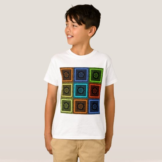 アフリカ市松模様にパターンアートプリント Tシャツ (正面フル)