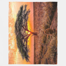 アフリカ平野のライオン フリースブランケット