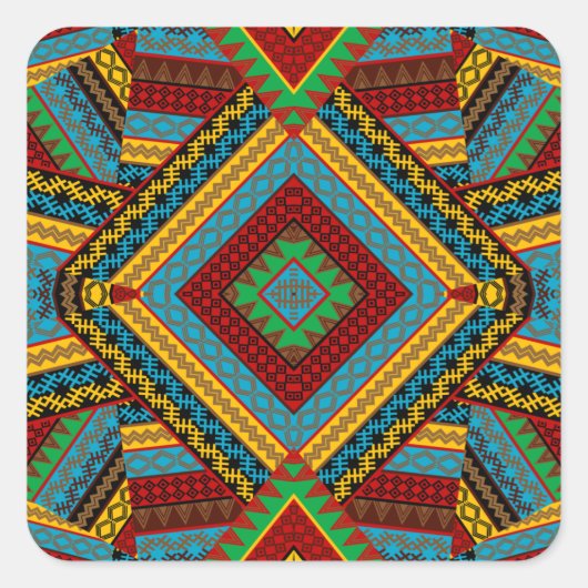 アフリカ幾何学模様の正方形ステッカー スクエアシール (正面)