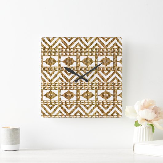 アフリカ幾何学模様 スクエア壁時計 (ホーム)