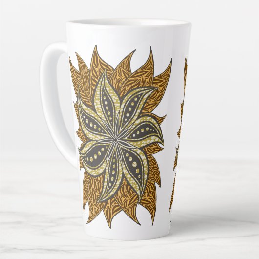 アフリカ抽象芸術フローラろうけつ染めスタイル カフェラテマグ (左アングル)