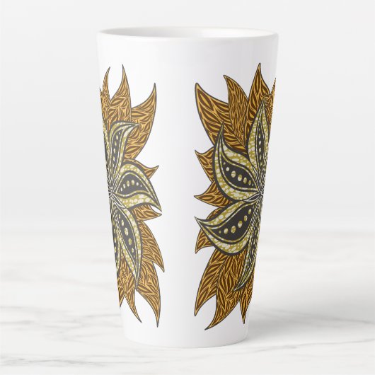 アフリカ抽象芸術フローラろうけつ染めスタイル カフェラテマグ (正面)