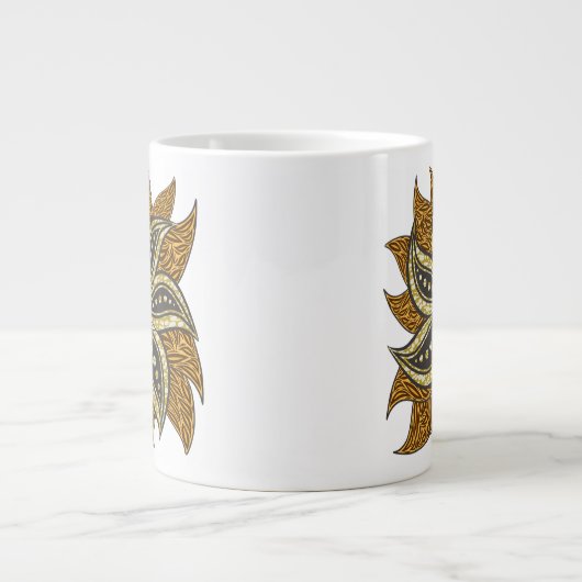 アフリカ抽象芸術フローラろうけつ染めスタイル ジャンボコーヒーマグカップ (正面)