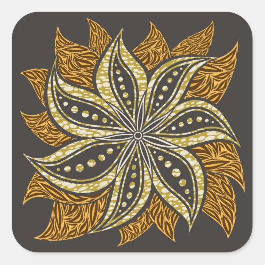 アフリカ抽象芸術フローラろうけつ染めスタイル スクエアシール (正面)