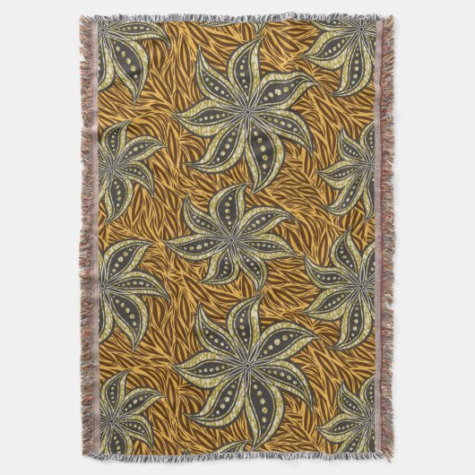 アフリカ抽象芸術フローラろうけつ染めスタイル スローブランケット (正面縦)