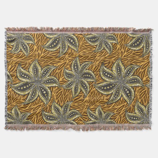 アフリカ抽象芸術フローラろうけつ染めスタイル スローブランケット (正面)