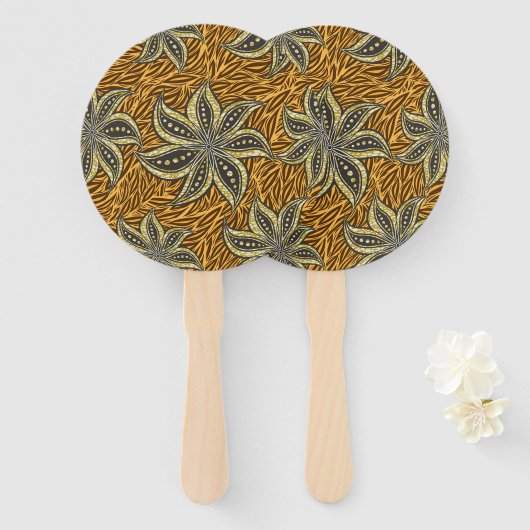アフリカ抽象芸術フローラろうけつ染めスタイル ハンドファン (正面&裏面)