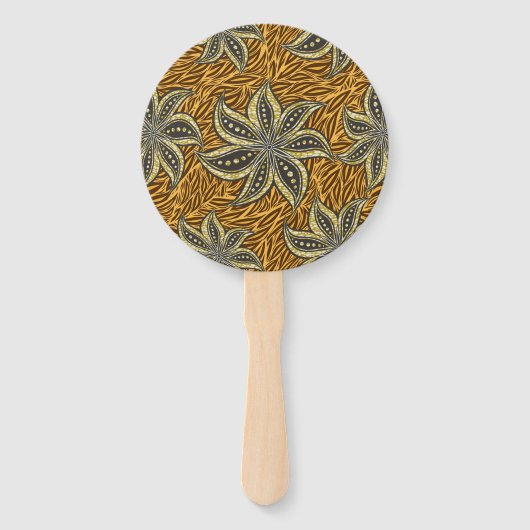 アフリカ抽象芸術フローラろうけつ染めスタイル ハンドファン (正面)