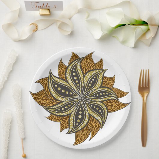 アフリカ抽象芸術フローラろうけつ染めスタイル ペーパープレート (ウェディング)