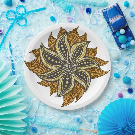 アフリカ抽象芸術フローラろうけつ染めスタイル ペーパープレート (パーティー)