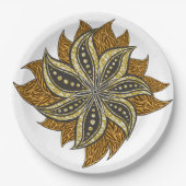 アフリカ抽象芸術フローラろうけつ染めスタイル ペーパープレート (正面)