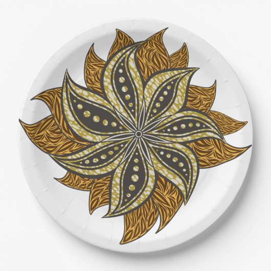アフリカ抽象芸術フローラろうけつ染めスタイル ペーパープレート (正面)