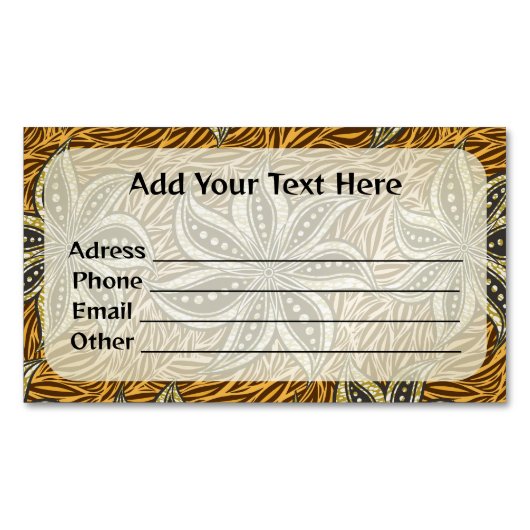 アフリカ抽象芸術フローラろうけつ染めスタイル マグネット名刺 (正面)