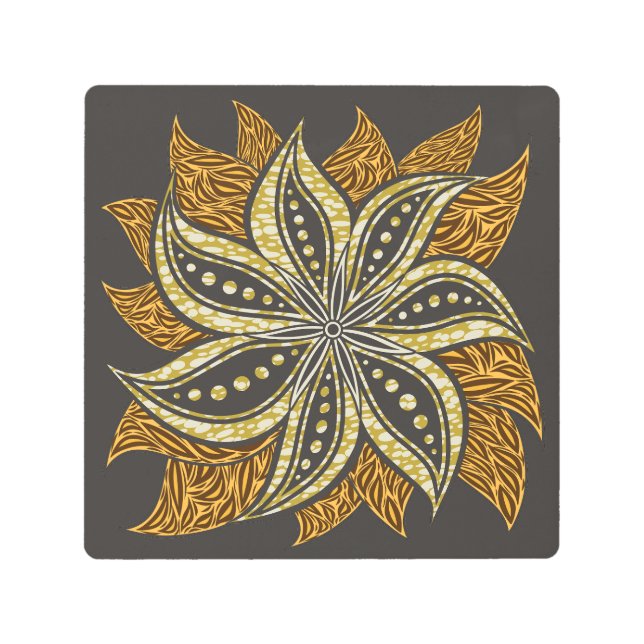 アフリカ抽象芸術フローラろうけつ染めスタイル メタルプリント (正面)