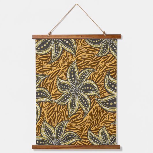 アフリカ抽象芸術フローラろうけつ染めスタイル 吊り下げ型タペストリー (正面)