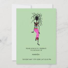 アフリカ抽象芸術 戦う女の子の誕生日 招待状