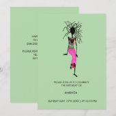 アフリカ抽象芸術 戦う女の子の誕生日 招待状 (正面/裏面)