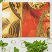 アフリカ文化芸術:リッチゴールデンレッドデザイン キッチンタオル (折り畳み)