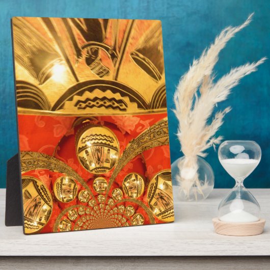 アフリカ文化芸術：リッチゴールデンレッドデザイン フォトプラーク (側面)