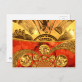 アフリカ文化芸術：リッチゴールデンレッドデザイン ポストカード (正面/裏面)