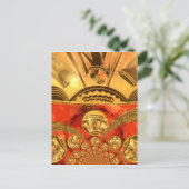 アフリカ文化芸術：リッチゴールデンレッドデザイン ポストカード (スタンド正面)